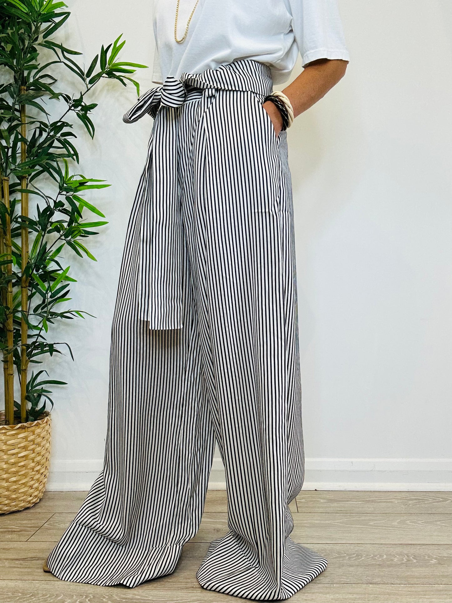 Striped Wide Leg Trousers - Size 42
