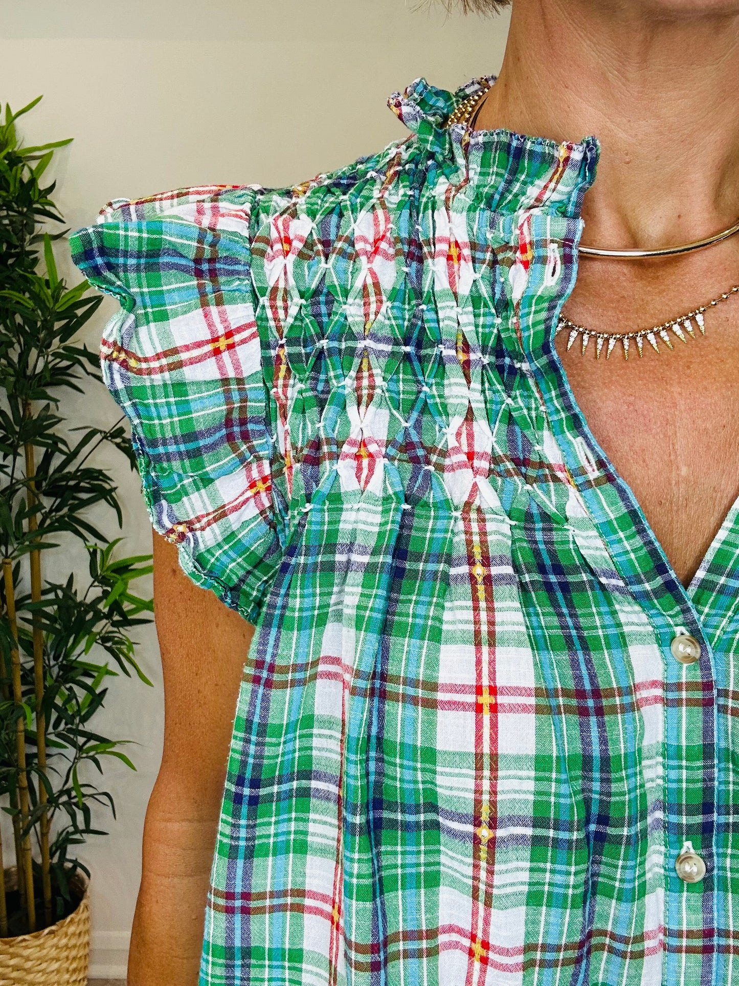 Check Sleeveless Shirt - Size 40