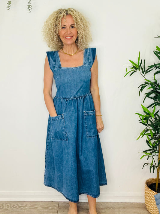 Denim Midi Dress - Size 12