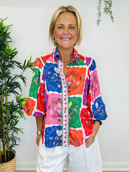 Patterned Linen Shirt - Size S