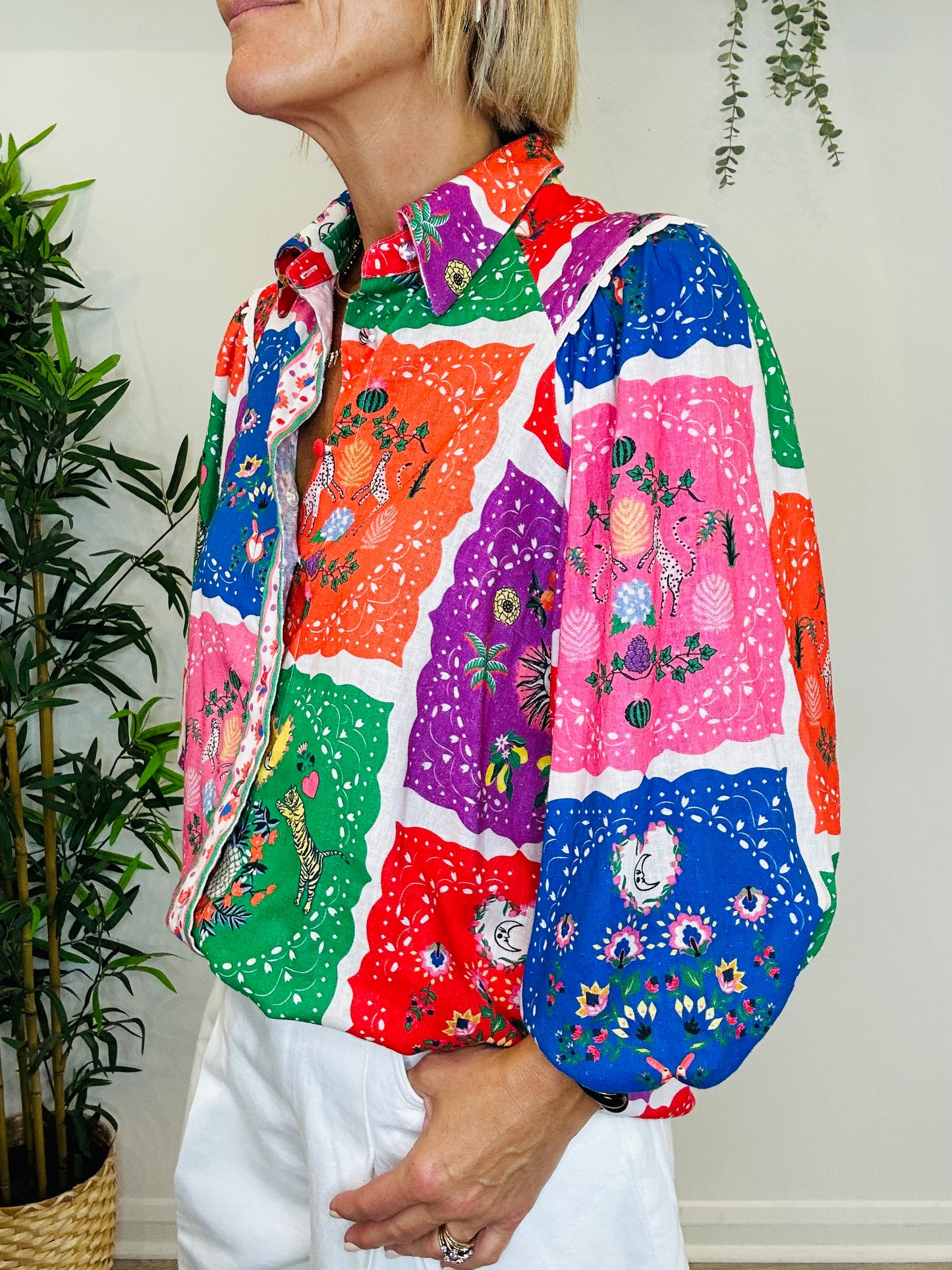 Patterned Linen Shirt - Size S