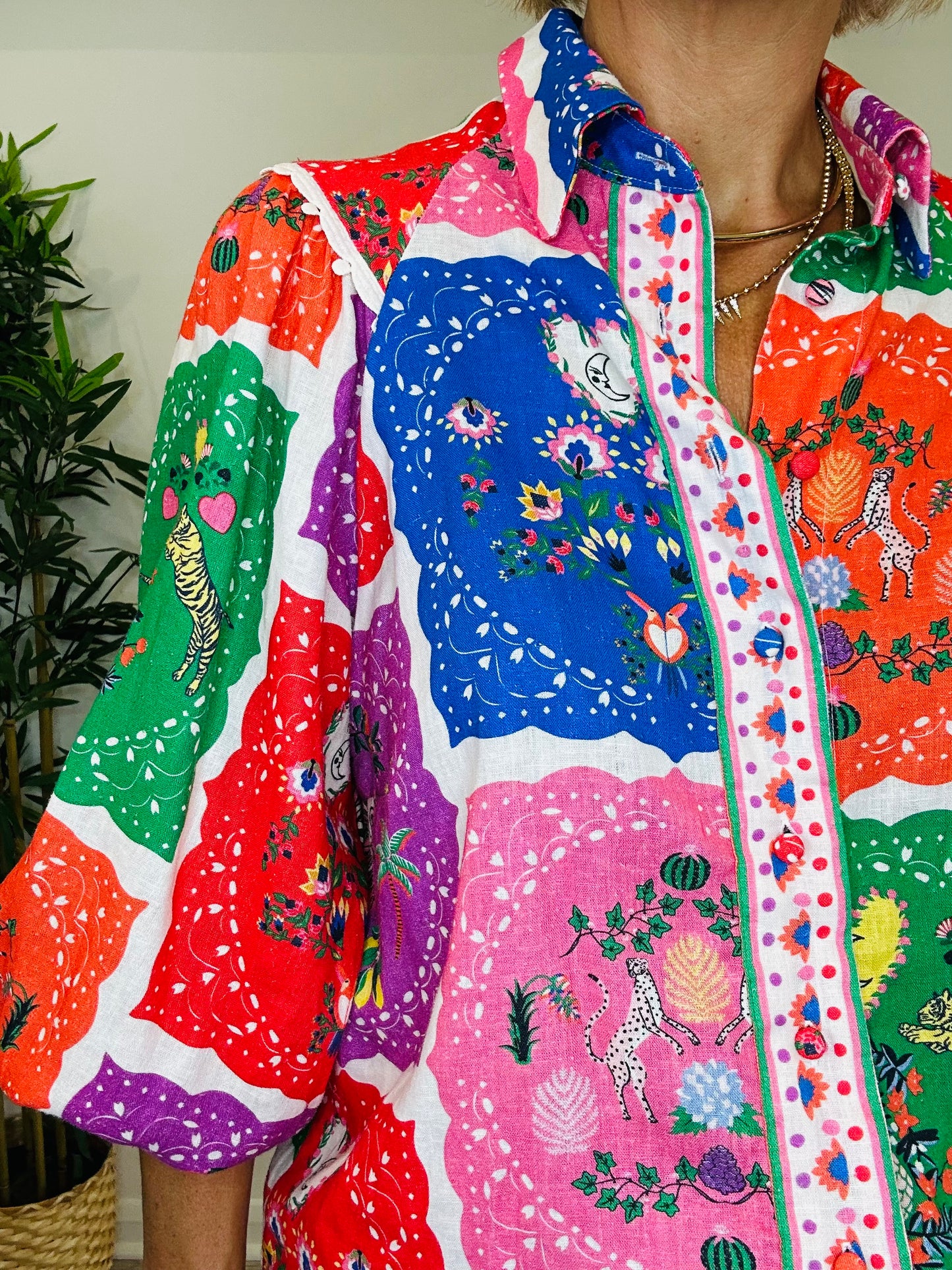 Patterned Linen Shirt - Size S