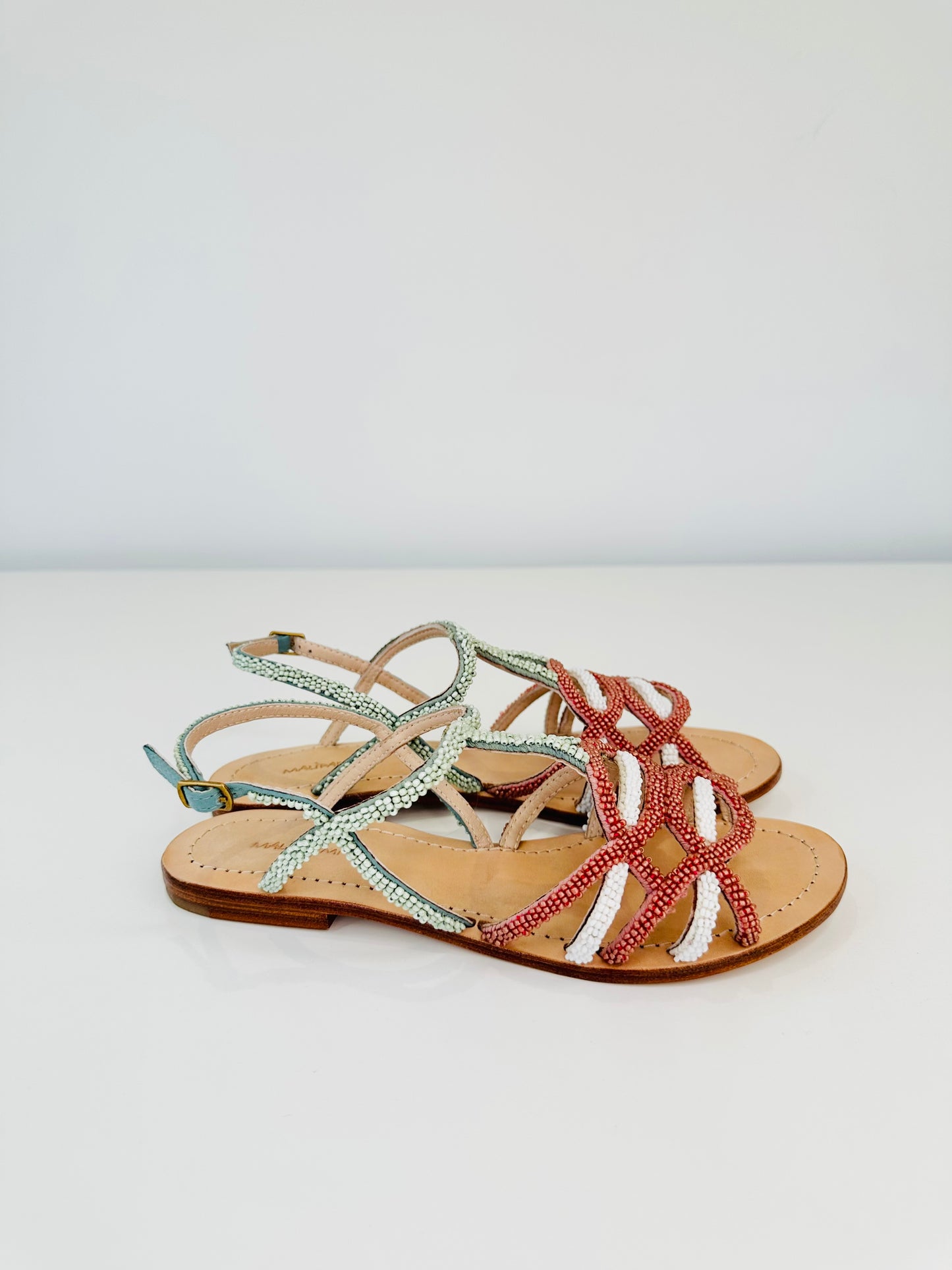 Beaded Leather Sandals - Size 38