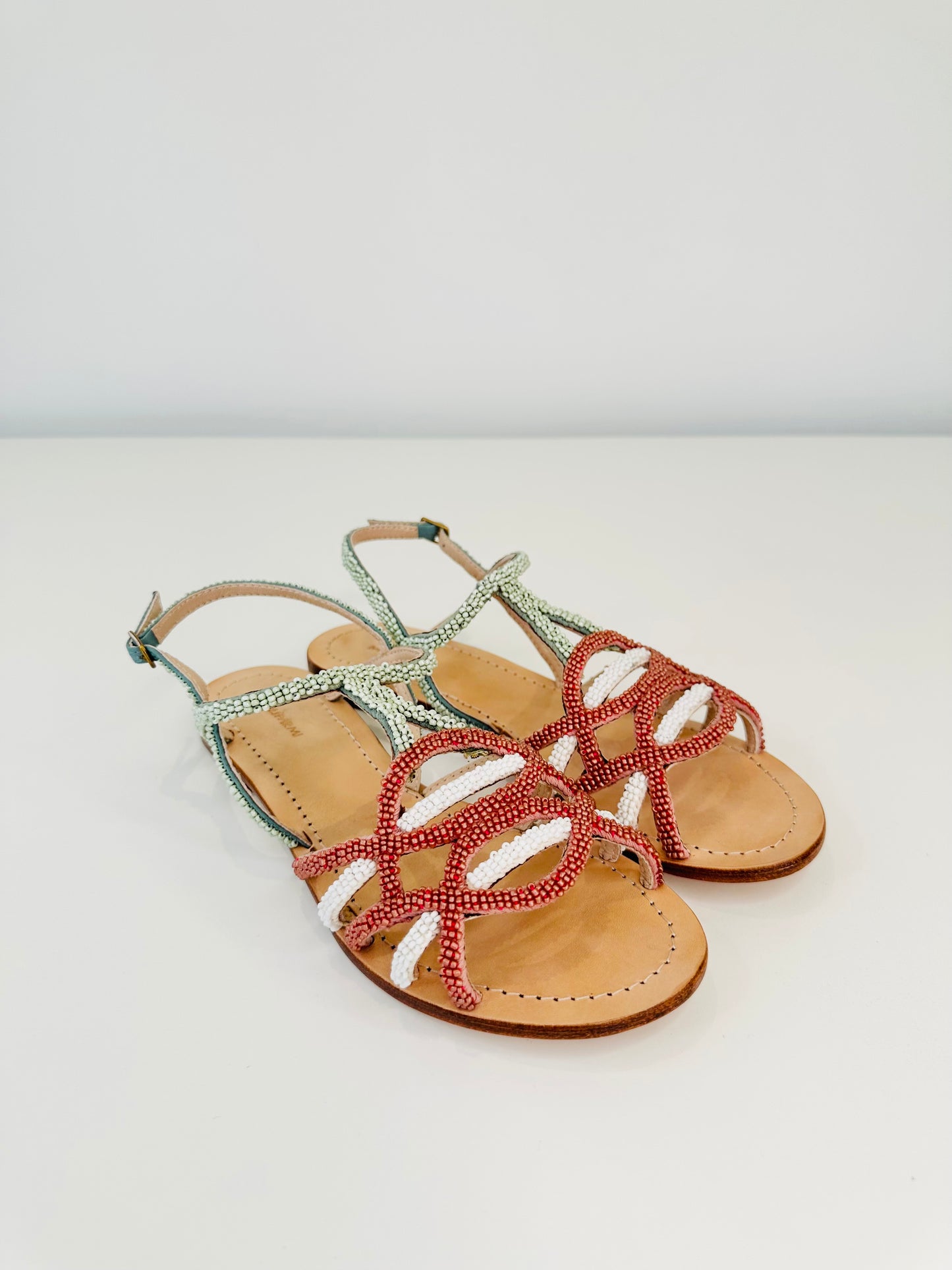 Beaded Leather Sandals - Size 38