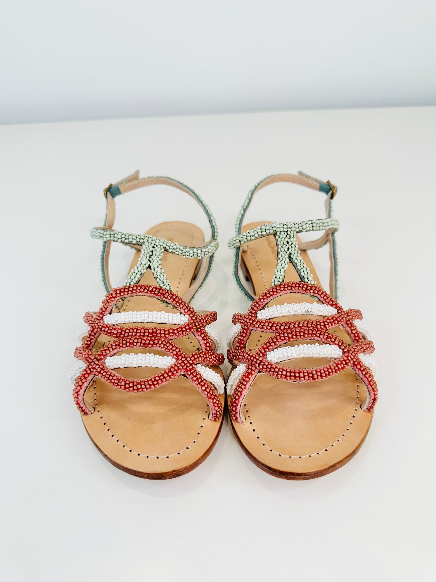 Beaded Leather Sandals - Size 38
