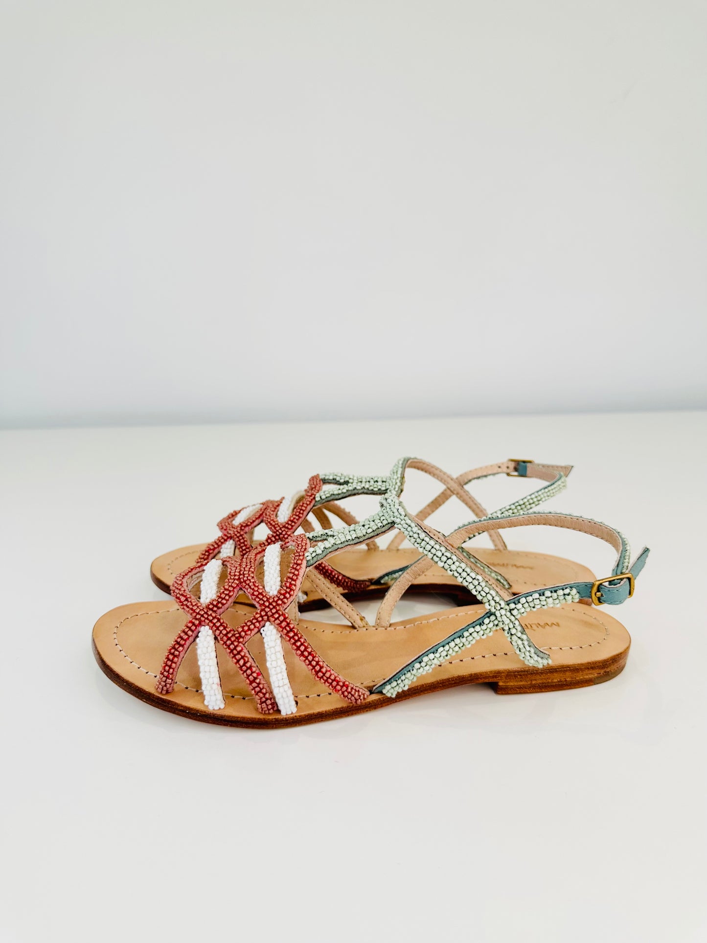 Beaded Leather Sandals - Size 38
