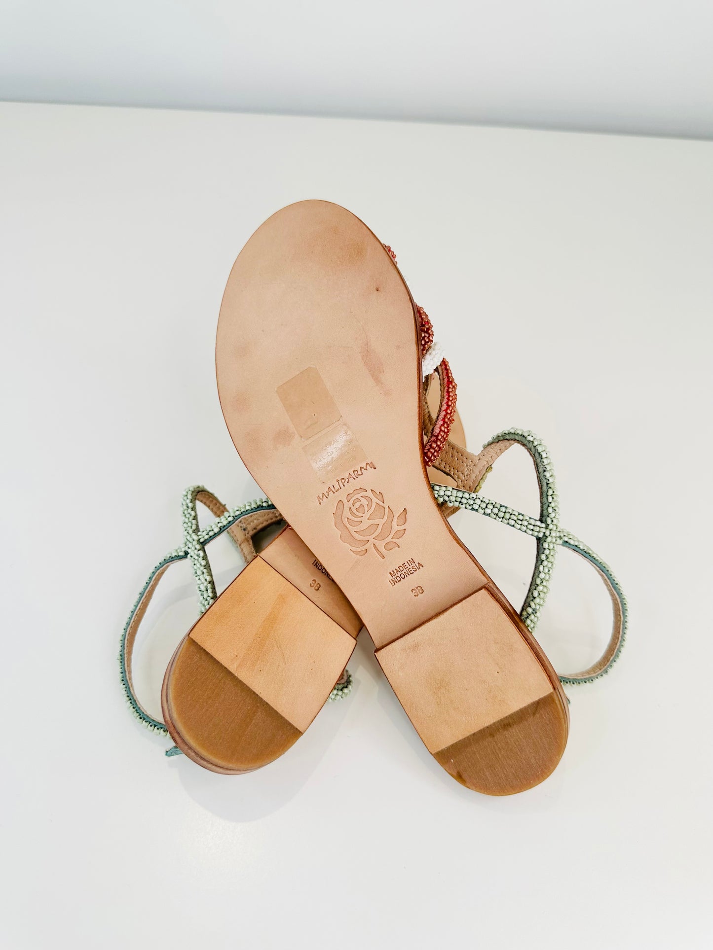 Beaded Leather Sandals - Size 38