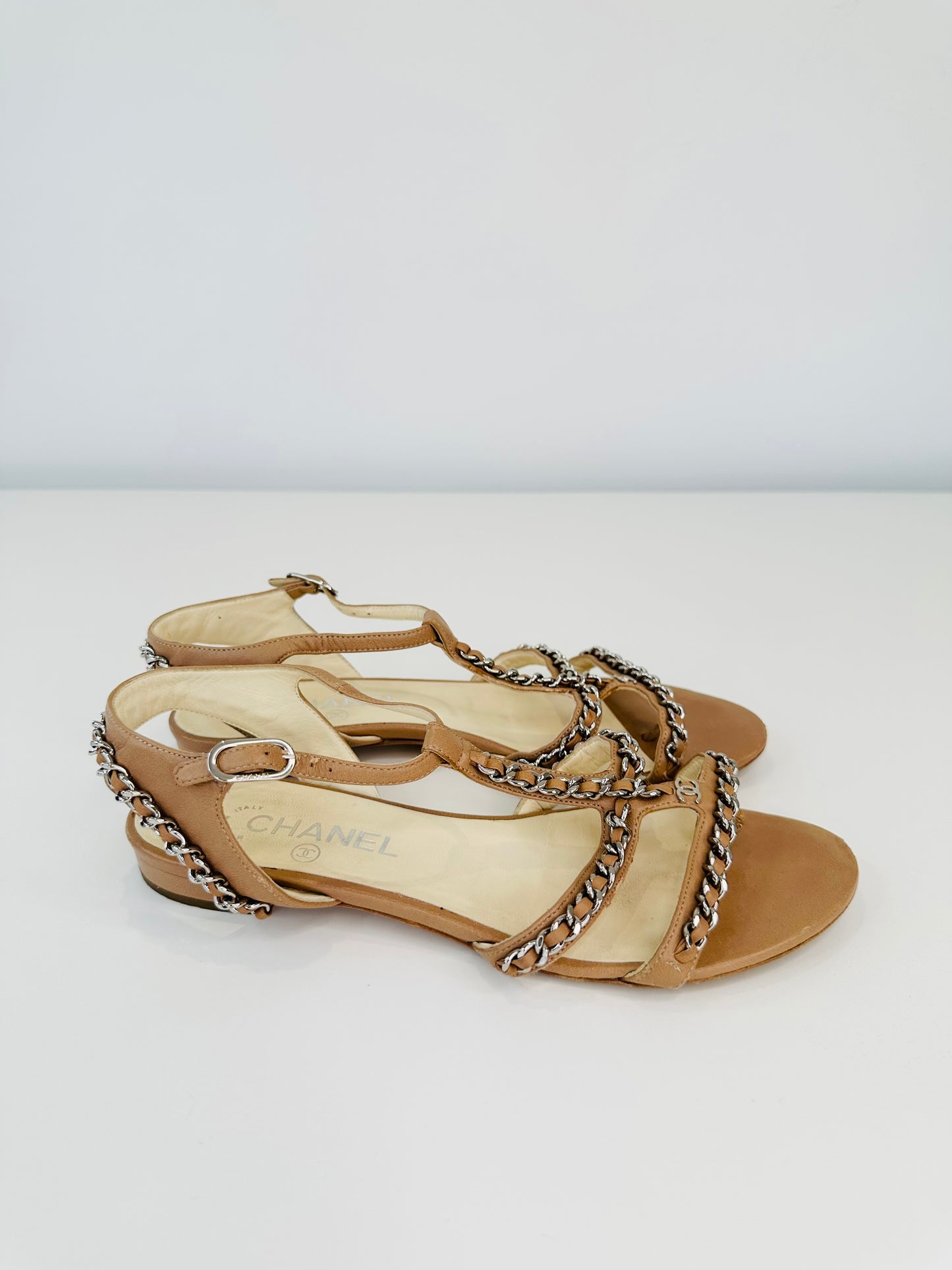 Leather Chain Sandals - Size 39