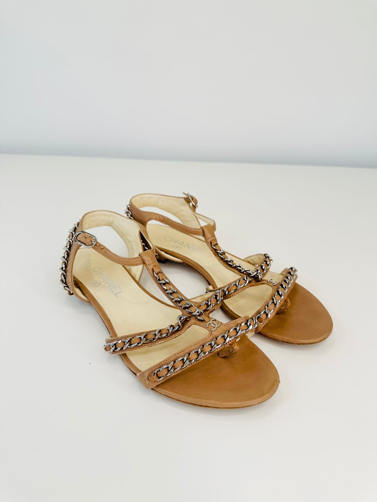 Leather Chain Sandals - Size 39