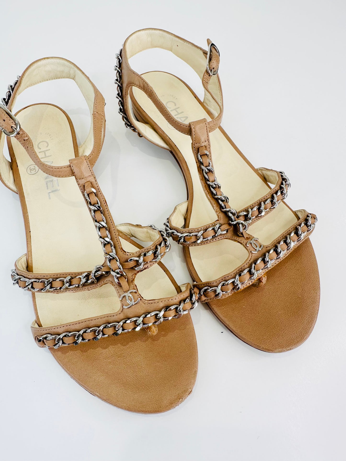 Leather Chain Sandals - Size 39