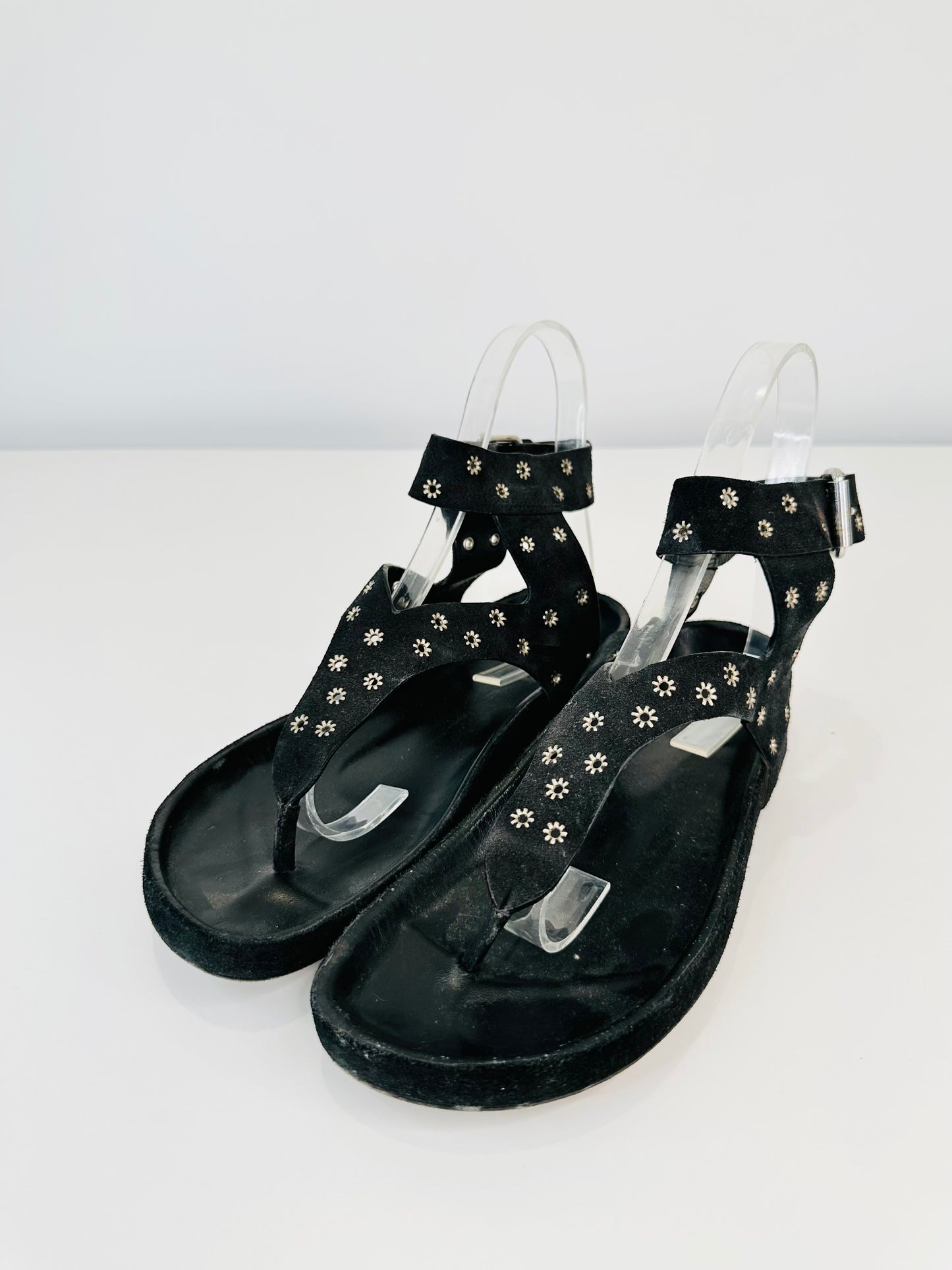 Suede Eyelet Sandals - Size 40