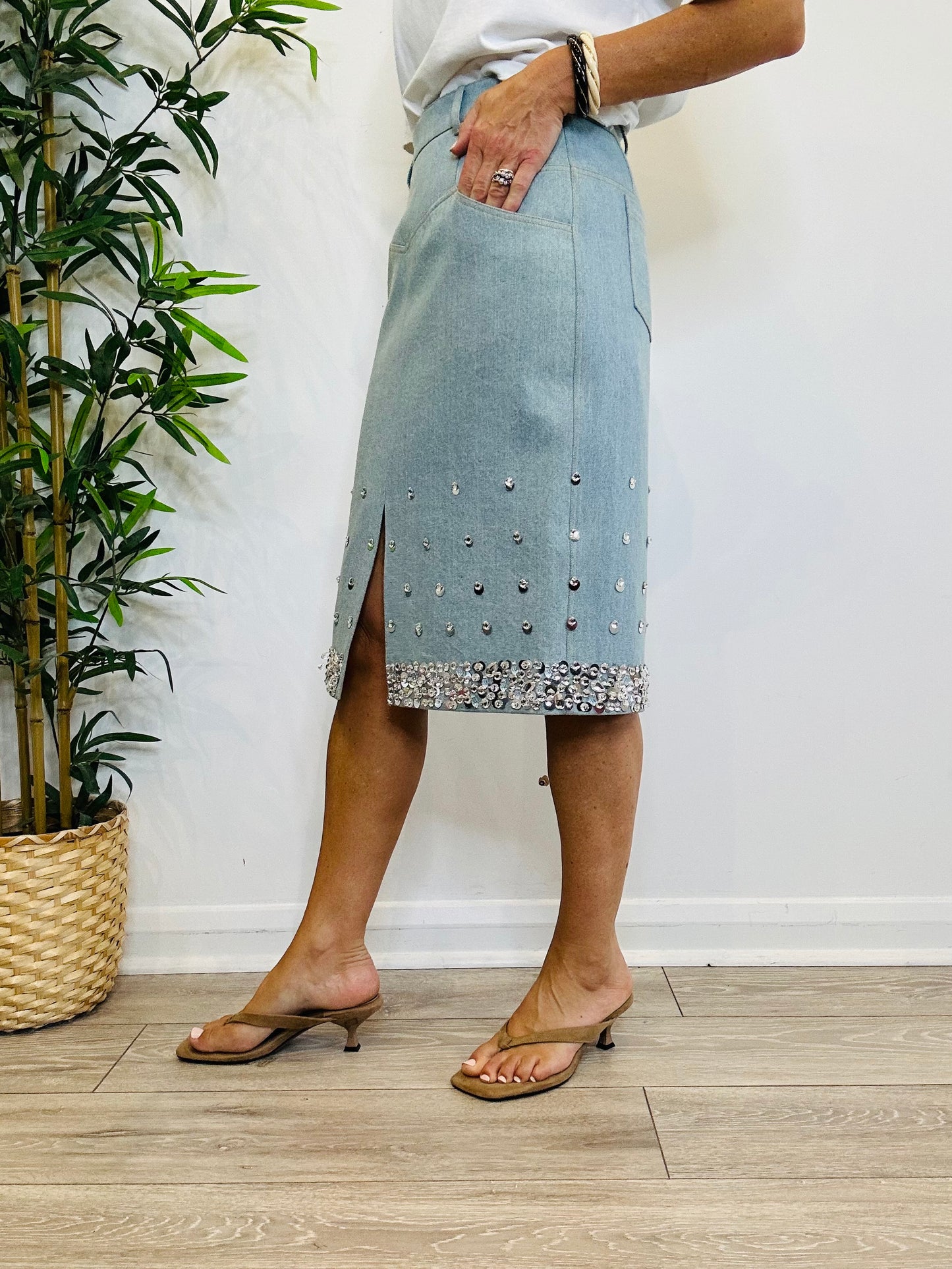 Embellished Denim Skirt - Size 10