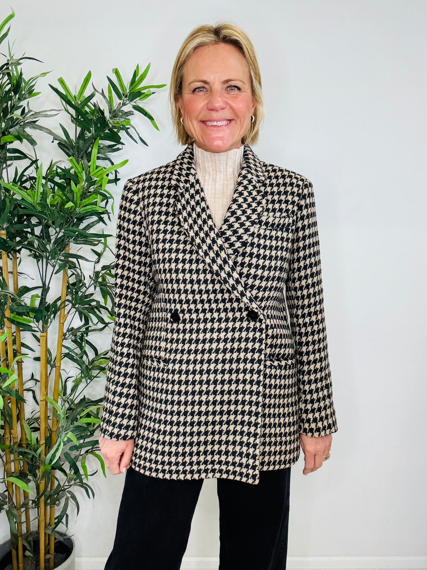 Houndstooth Check Blazer - Size XXS