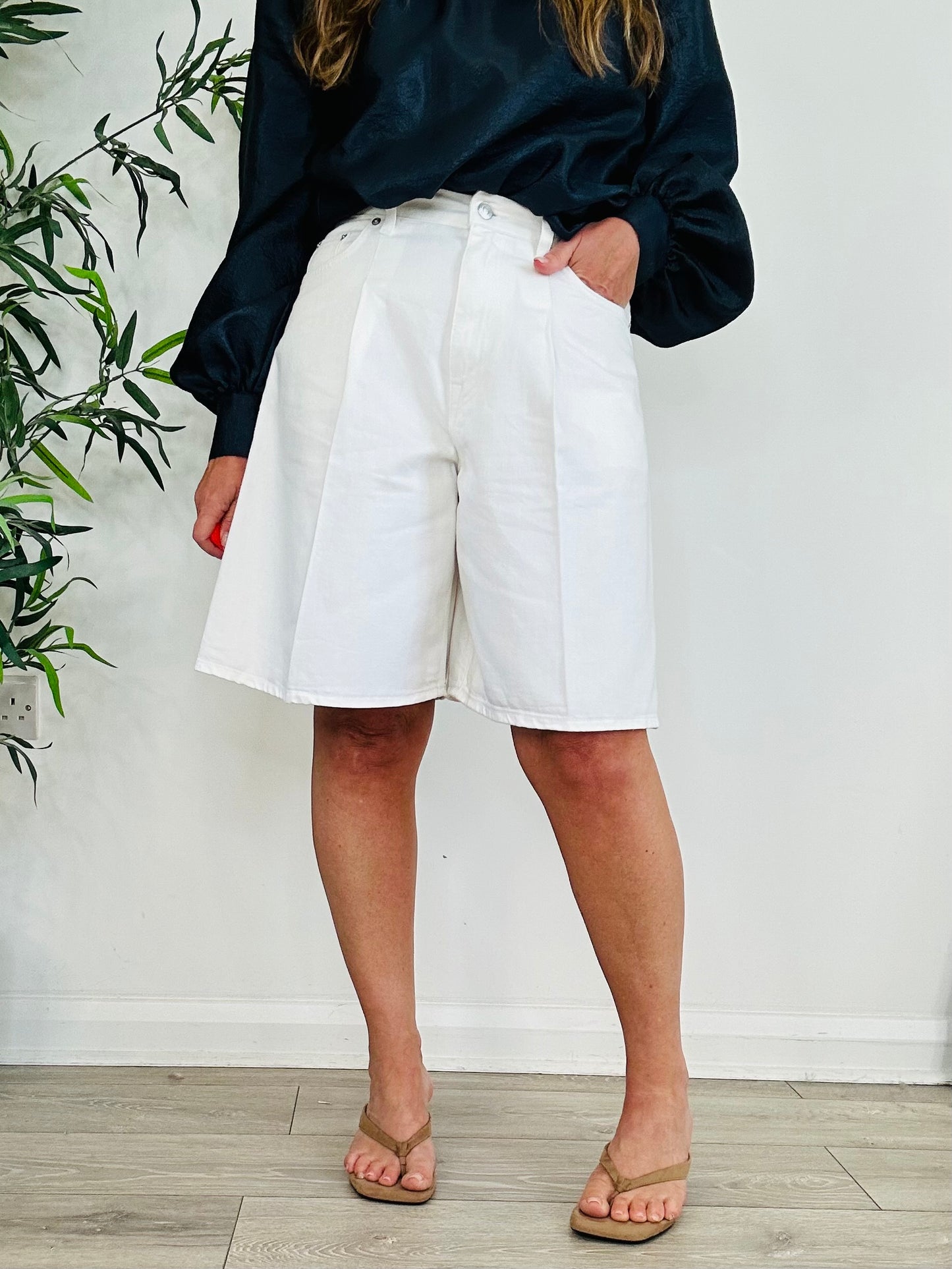 Wide Leg Denim Shorts - Size 38