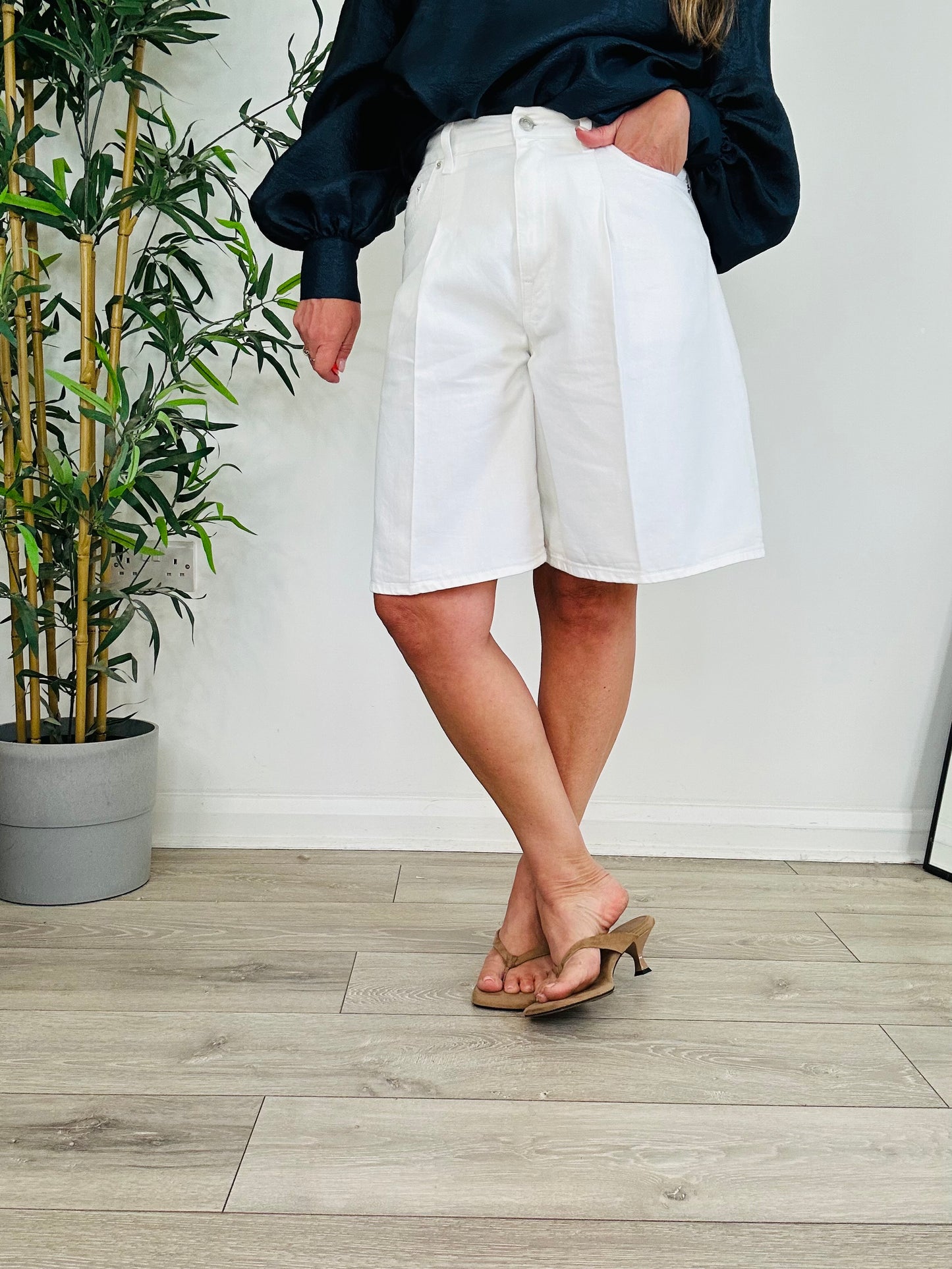 Wide Leg Denim Shorts - Size 38