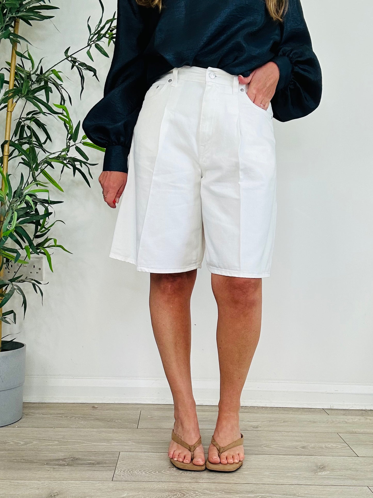 Wide Leg Denim Shorts - Size 38