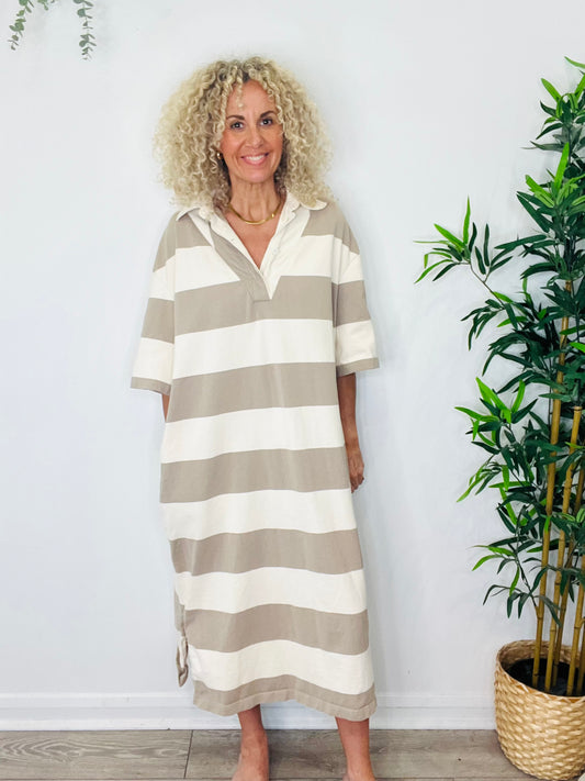 Striped Rugby Shirt Dress - Size 12