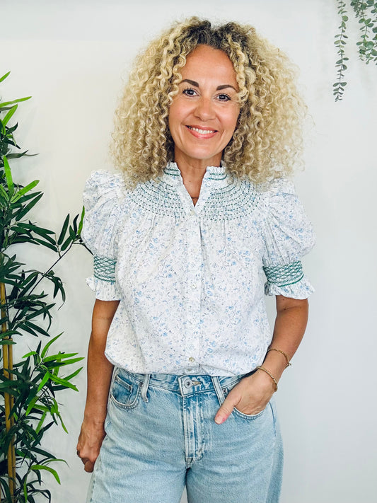 Floral Smocked Blouse - O/S