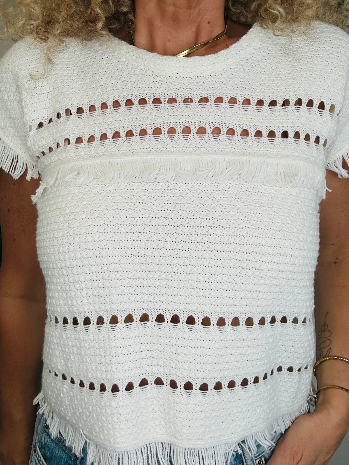 Fringed Knit Top - Size XS