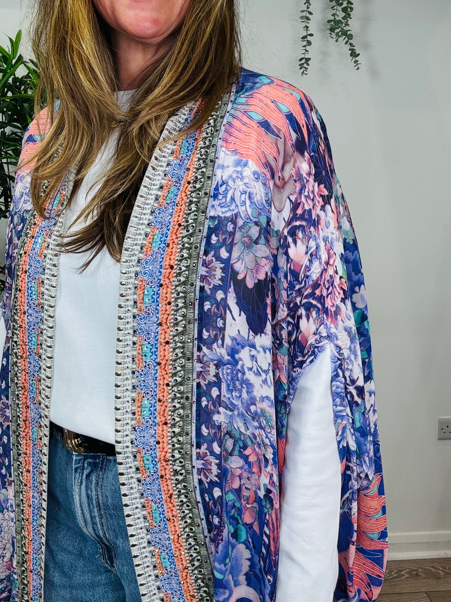 Embellished Silk Kimono - O/S