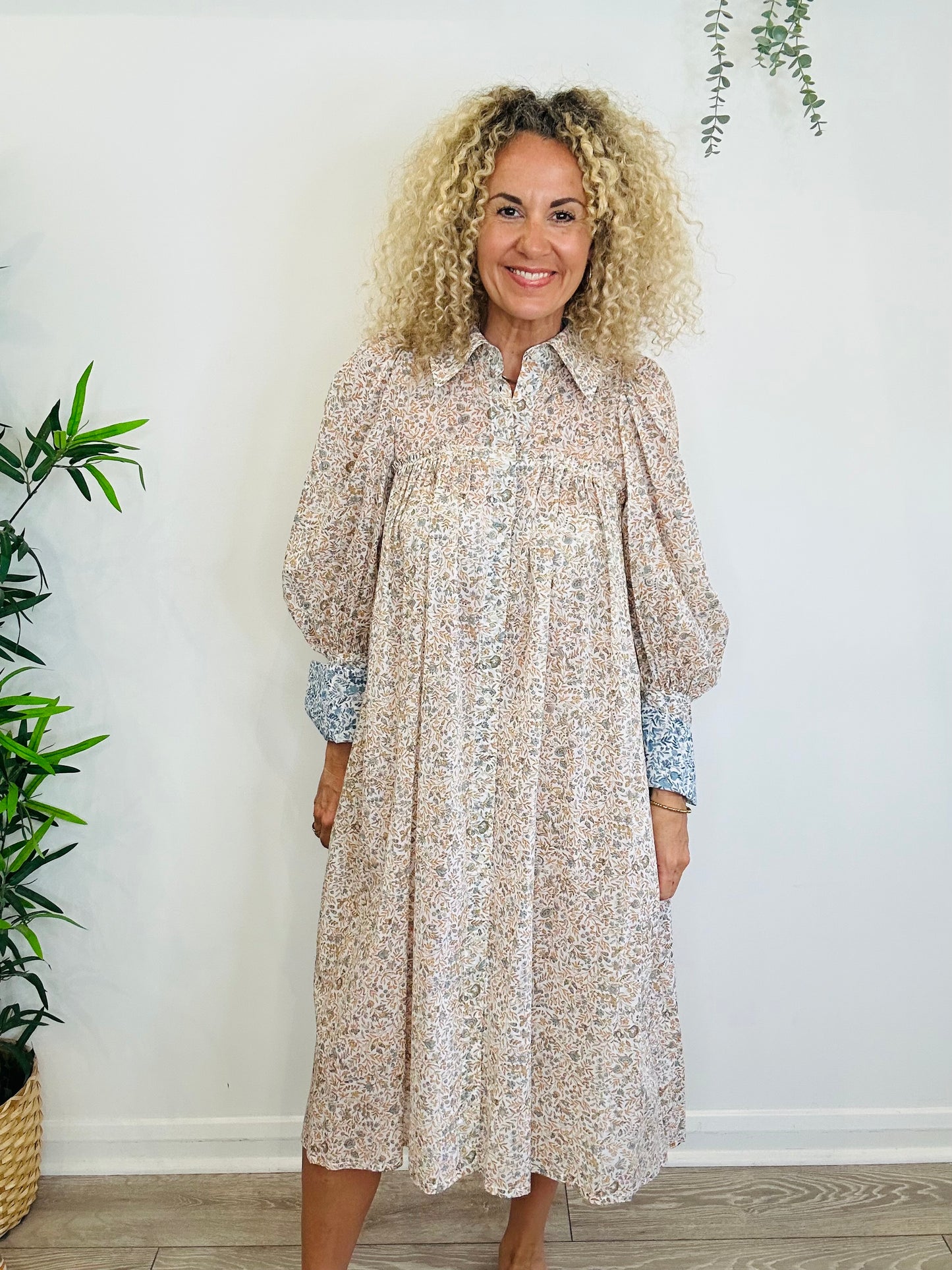 Floral Cotton Shirt Dress - Size S