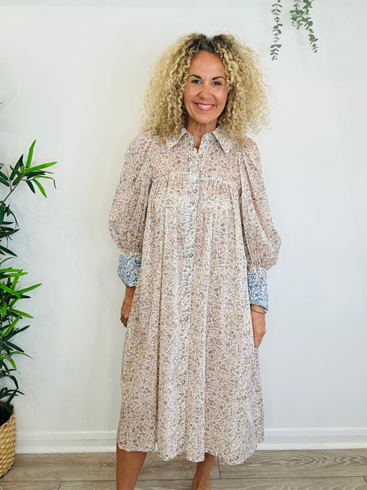 Floral Cotton Shirt Dress - Size S