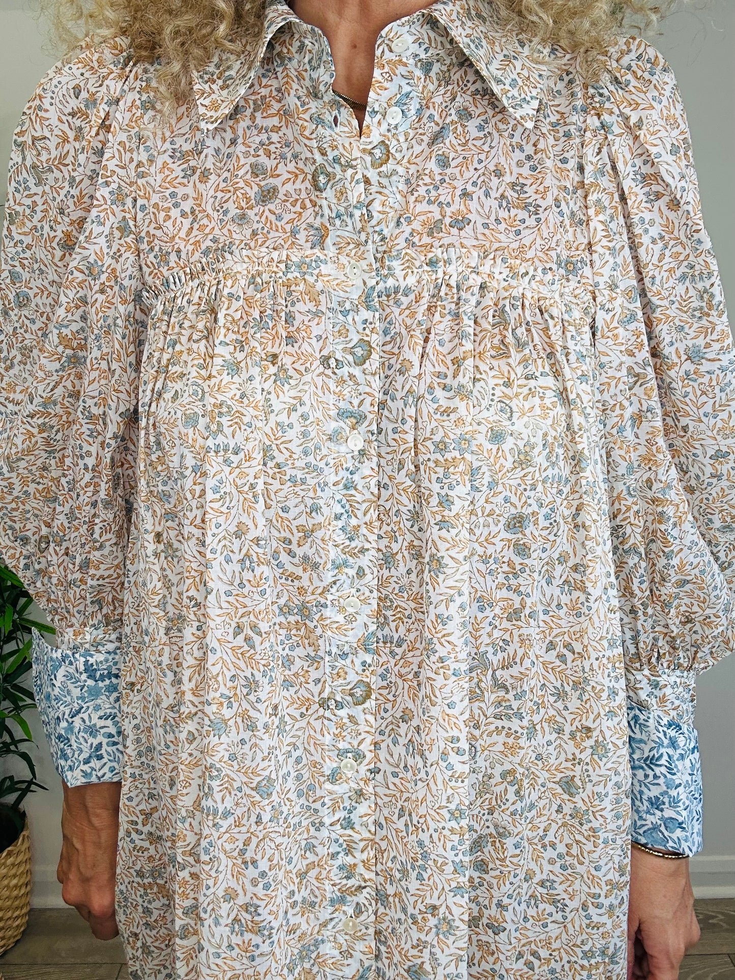 Floral Cotton Shirt Dress - Size S