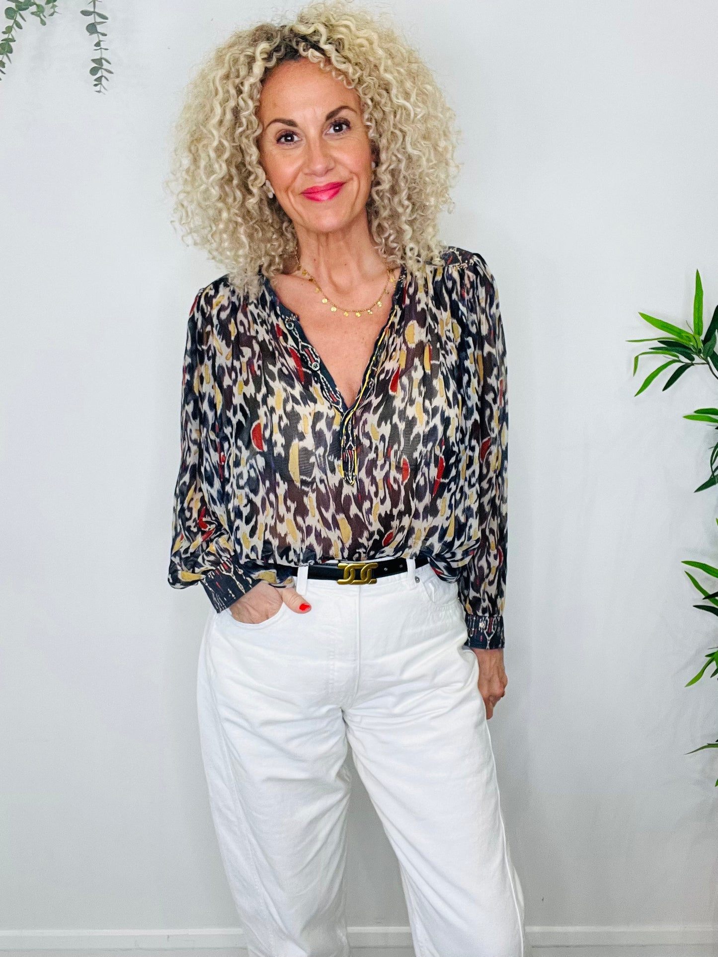 Patterned Silk Blouse - Size 40