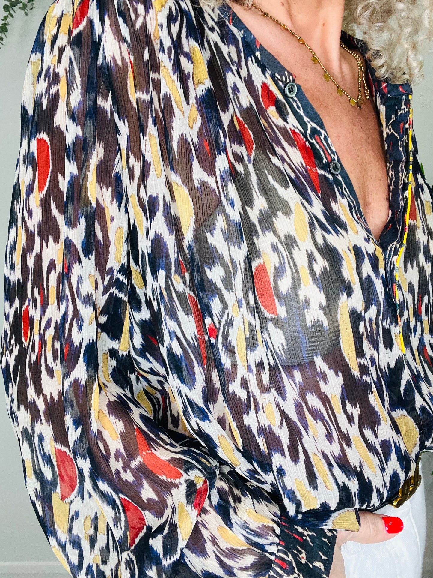 Patterned Silk Blouse - Size 40