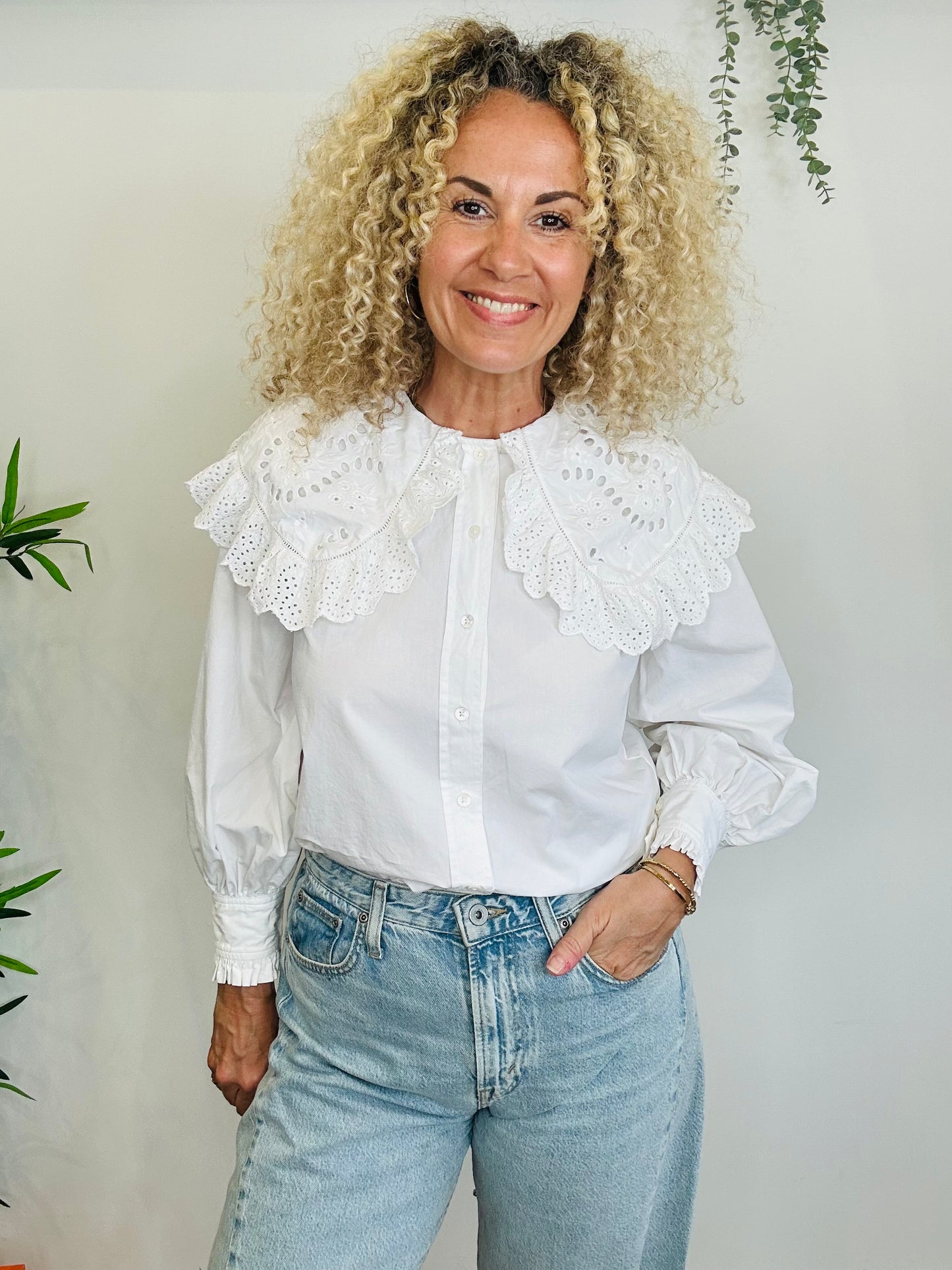 Broderie Collar Shirt - Size S