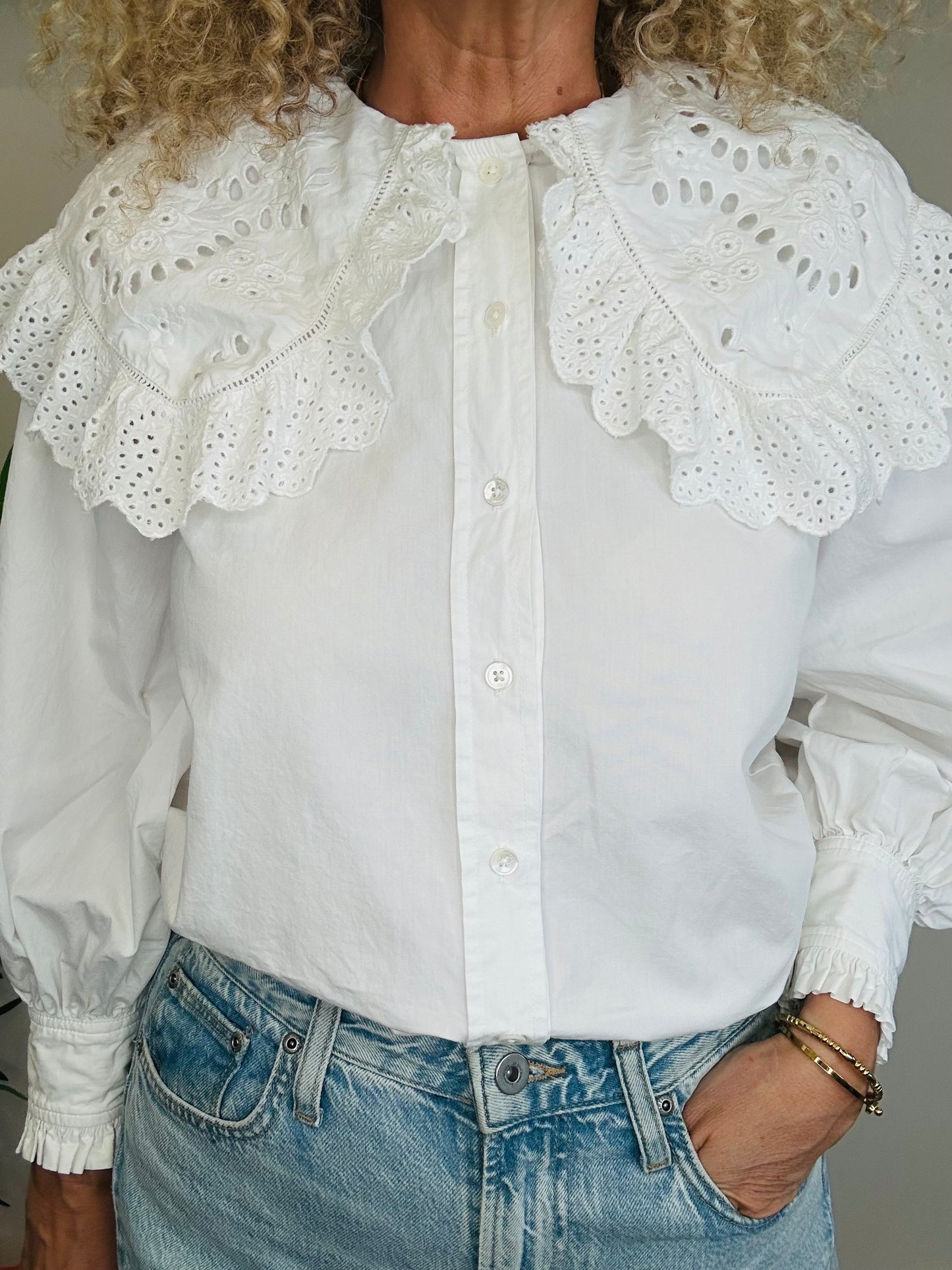 Broderie Collar Shirt - Size S