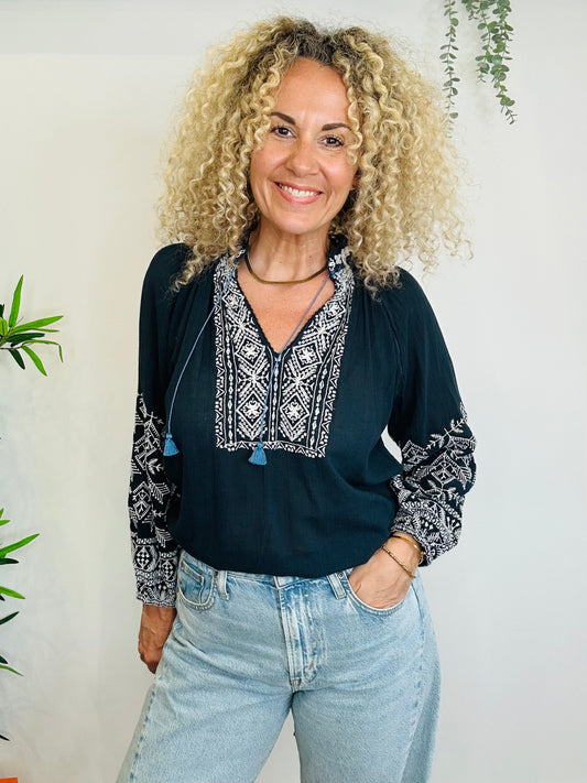 Embroidered Cotton Top - Size M