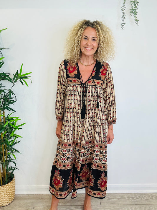 Patterned Cotton Dress - Size XS