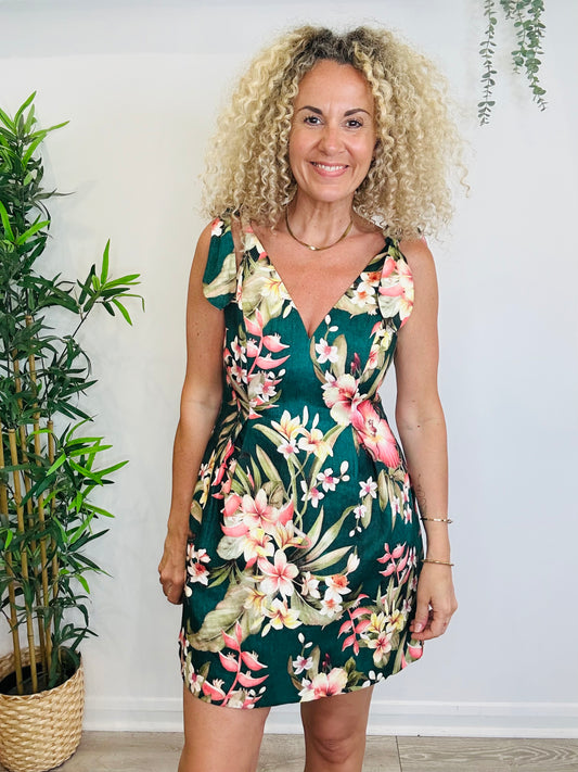 Short Floral Linen Dress - Size 2