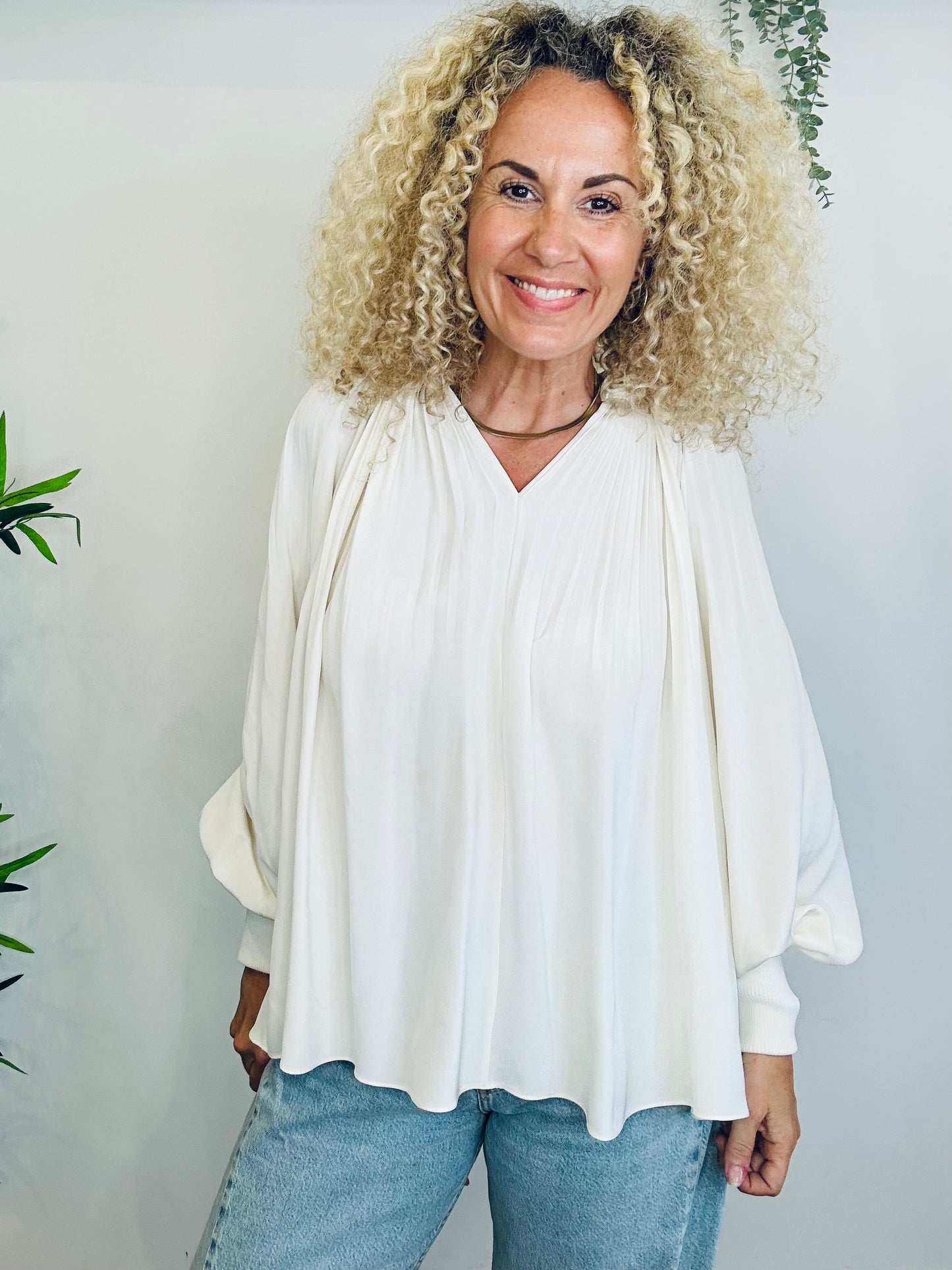 Pleated Silk Blouse - Size 0