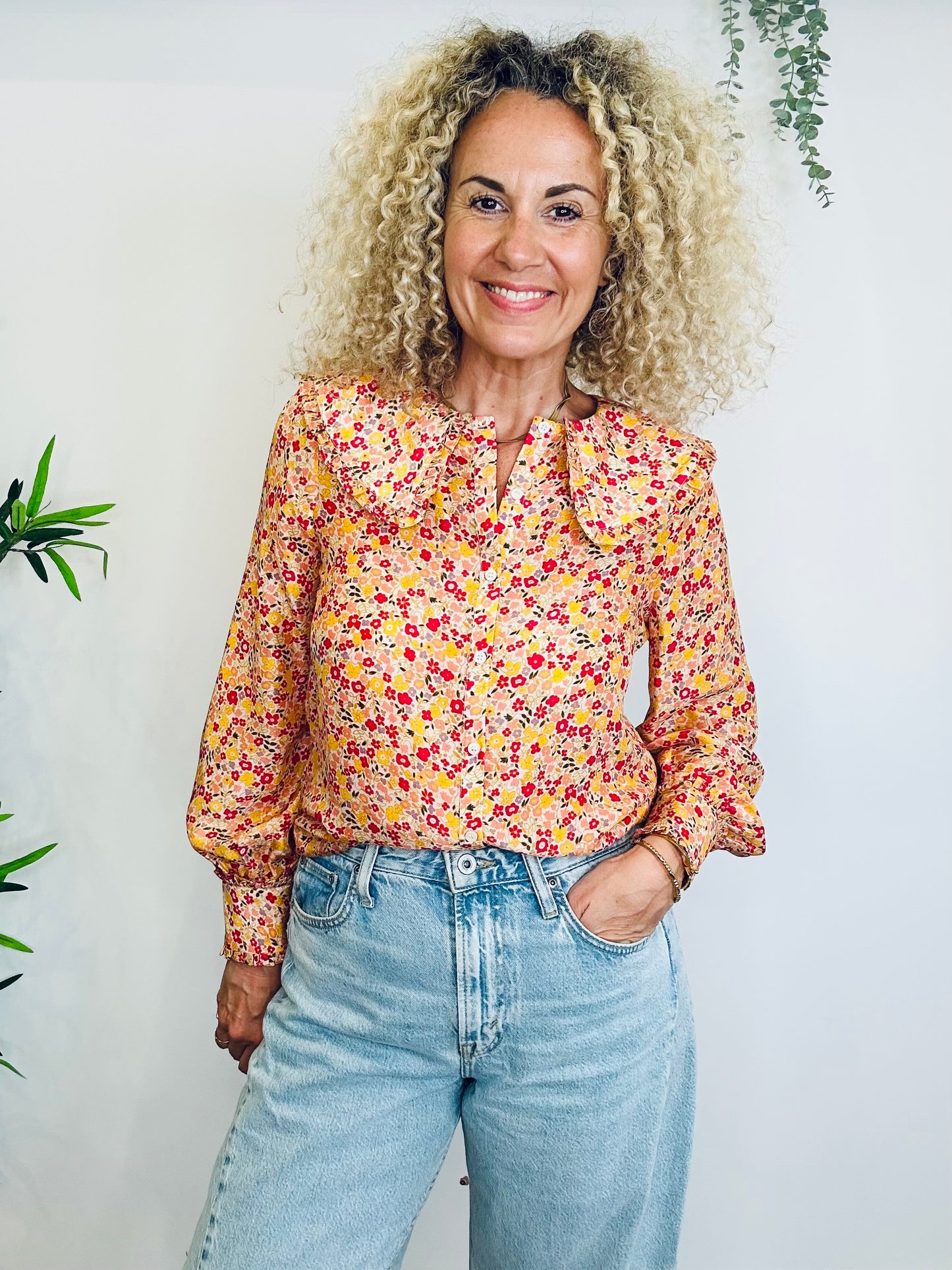 Floral Silk Shirt - Size 8