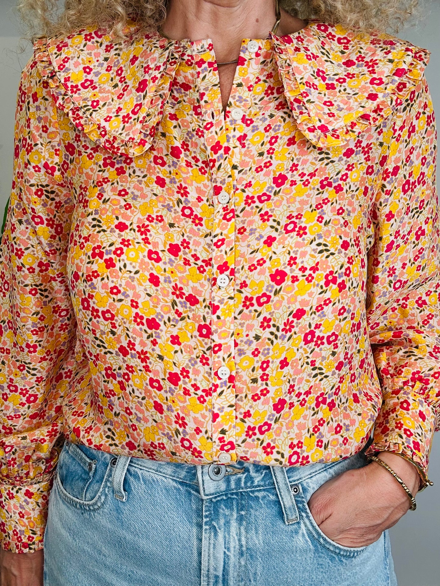 Floral Silk Shirt - Size 8