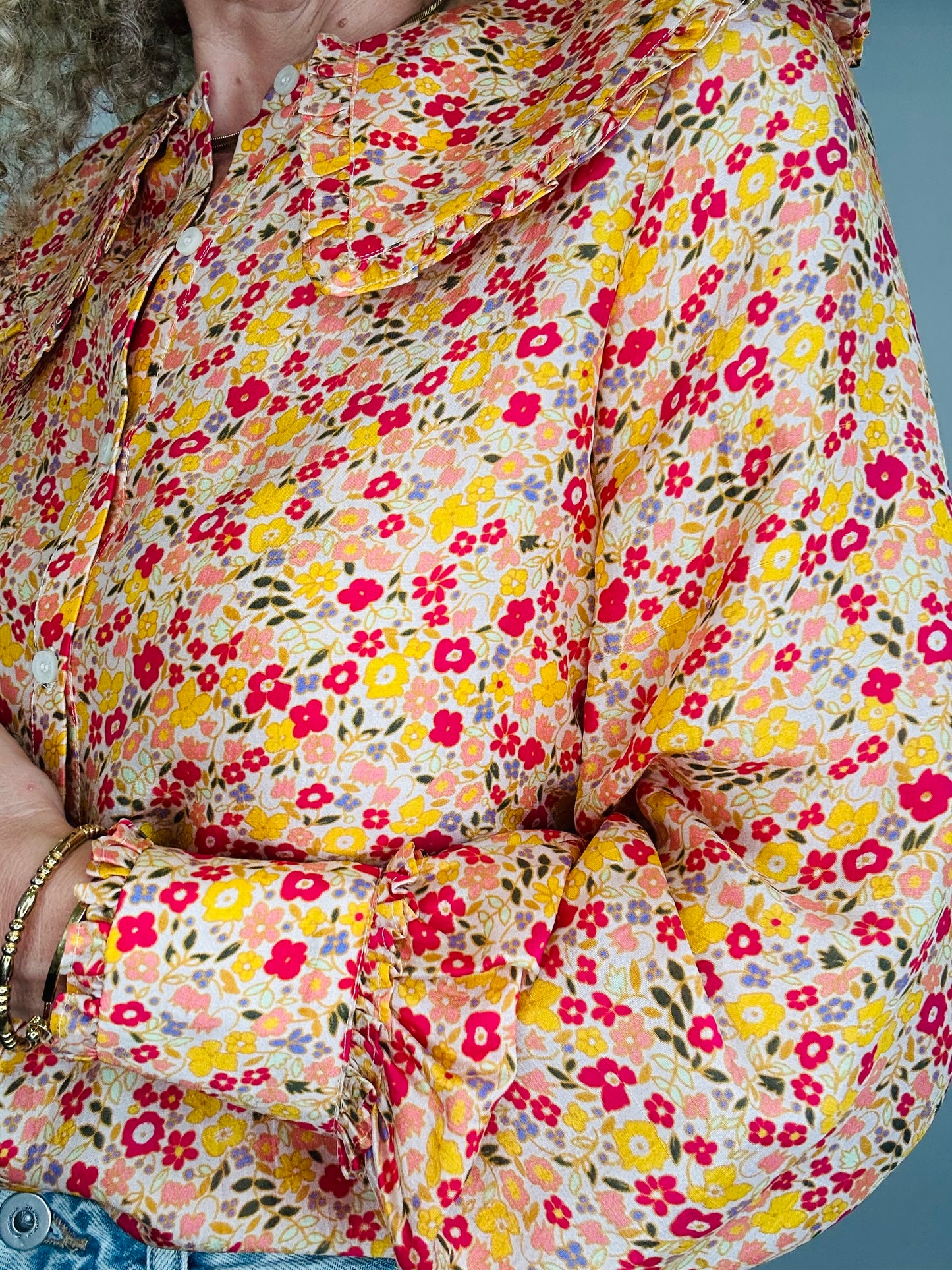 Floral Silk Shirt - Size 8