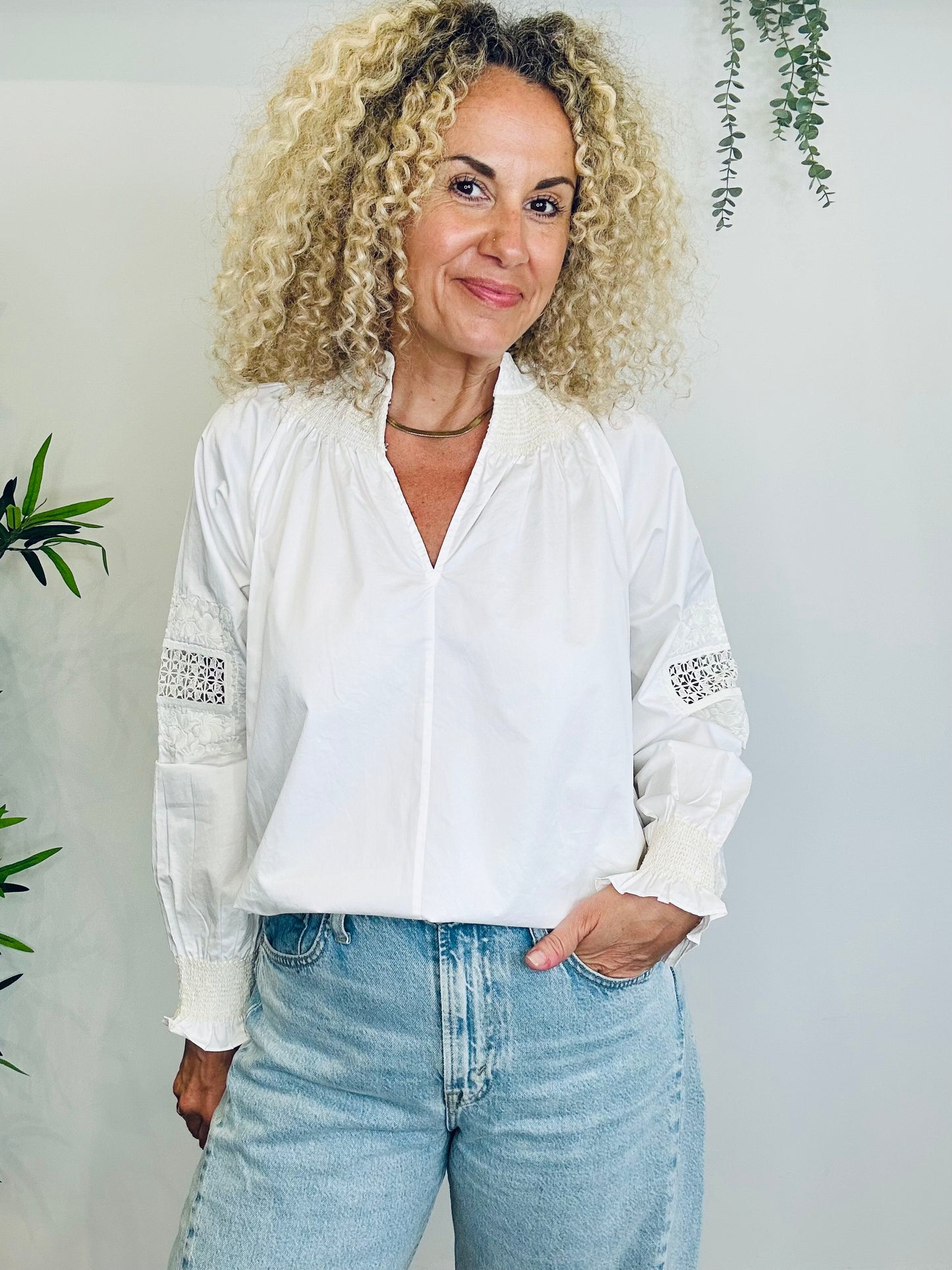 Smocked Cotton Blouse - Size XS