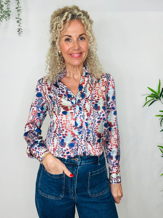 Silk Patterned Blouse - Size XS