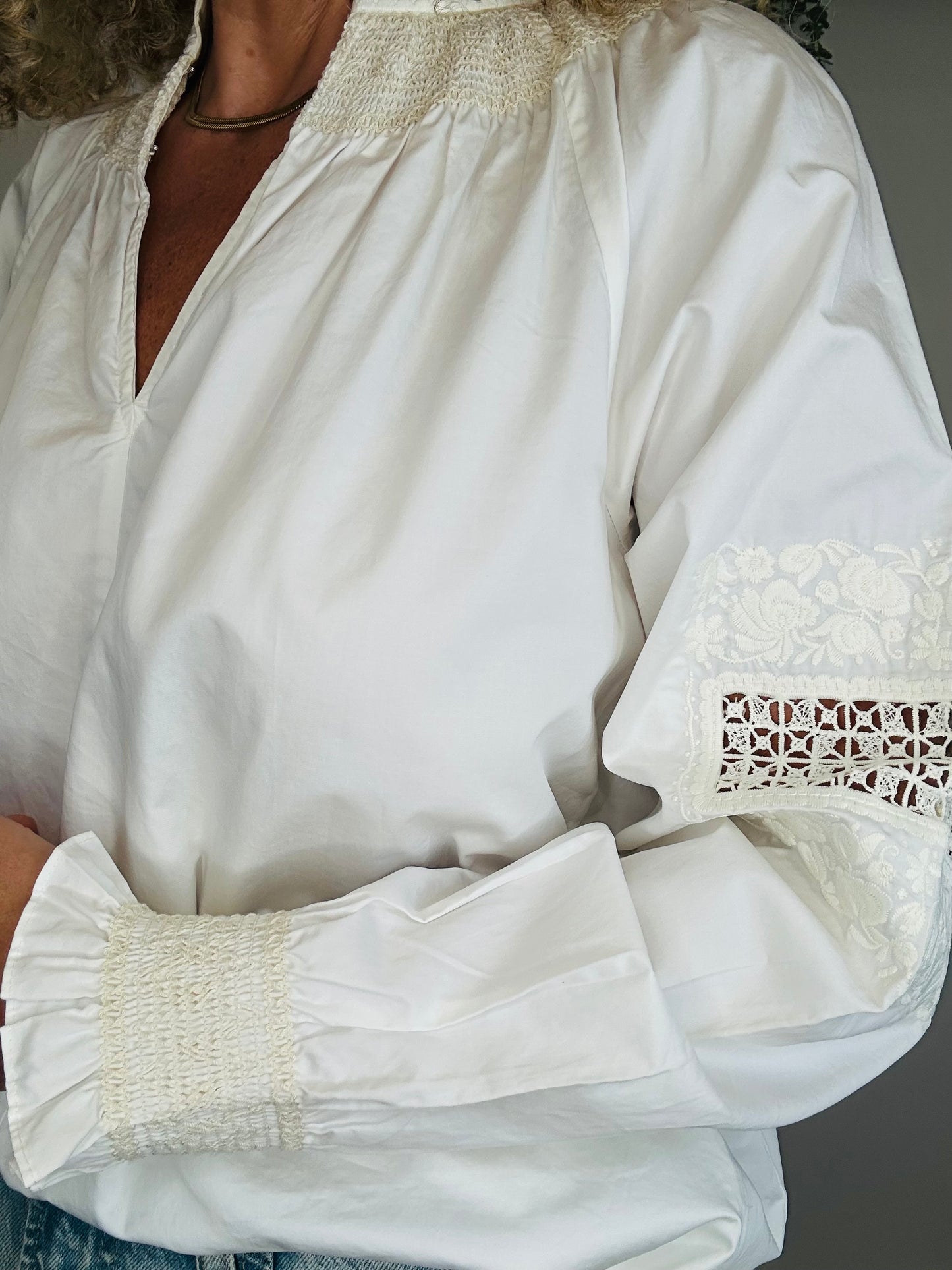 Smocked Cotton Blouse - Size XS