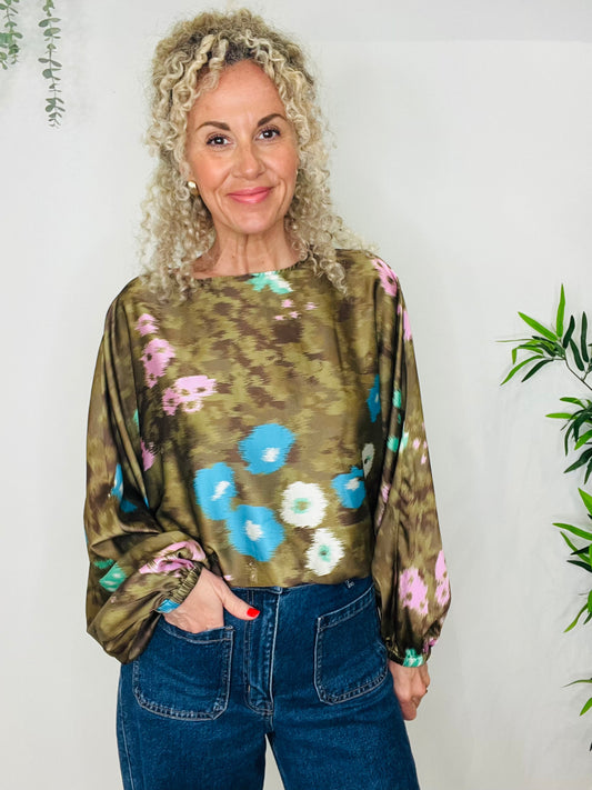 Satin Patterned Blouse - Size S