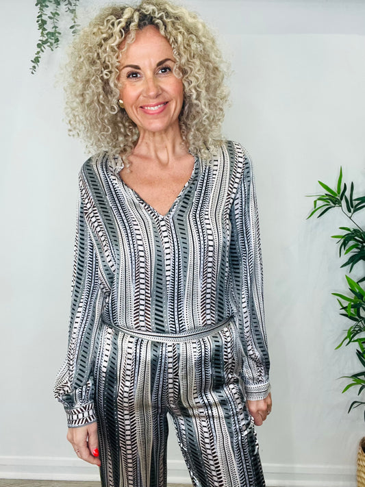 Silk Patterned Blouse - Size M