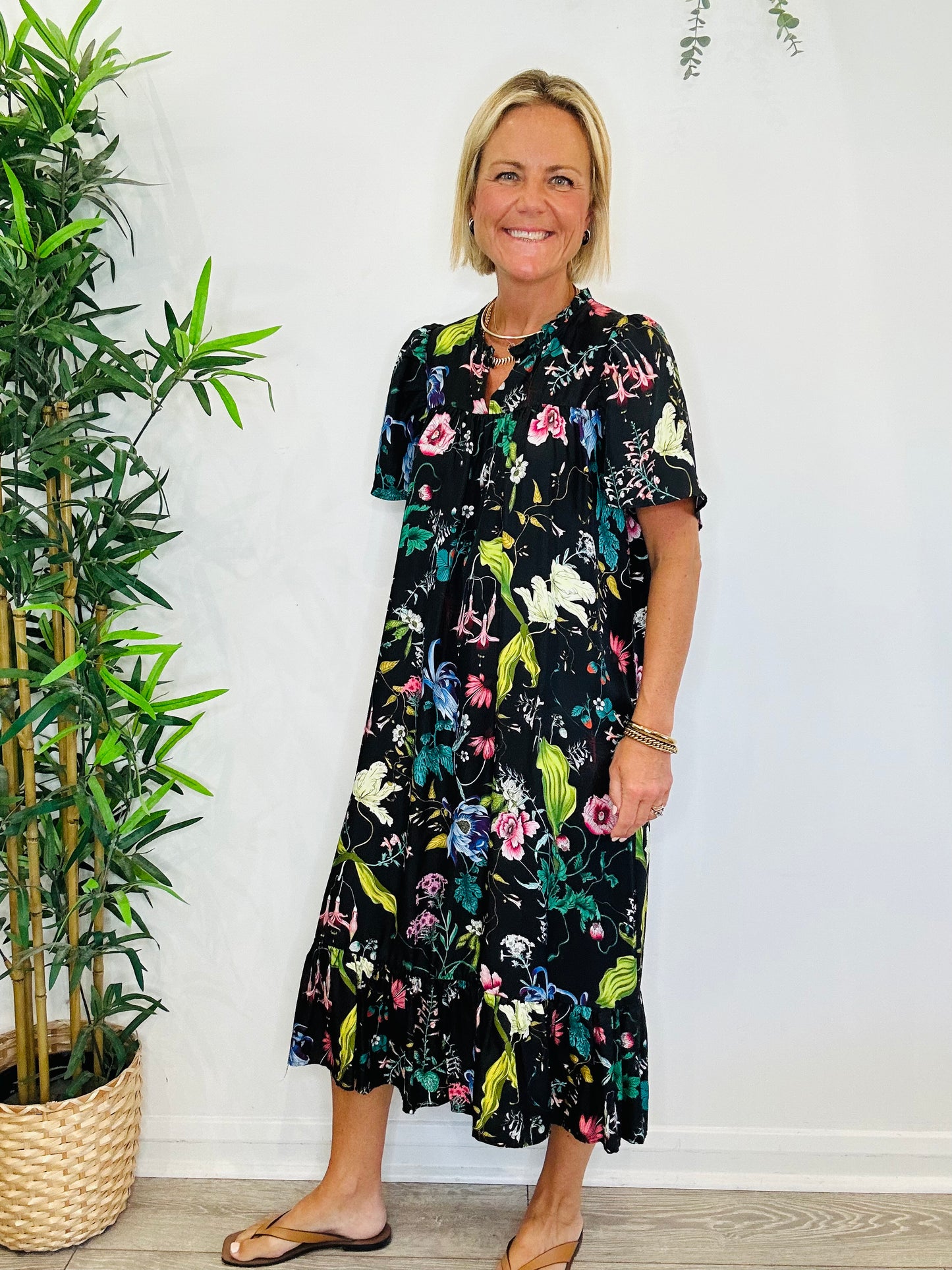 Floral Silk Dress - Size 34
