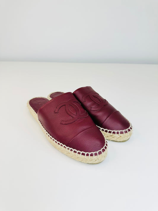 Leather Espadrille Mules - Size 36