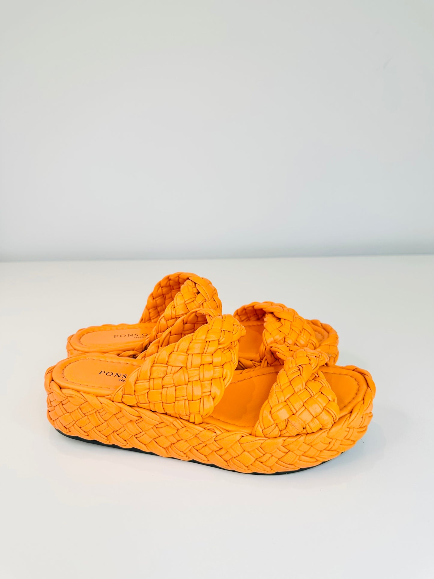 Braided Leather Platform Sandals - Size 39