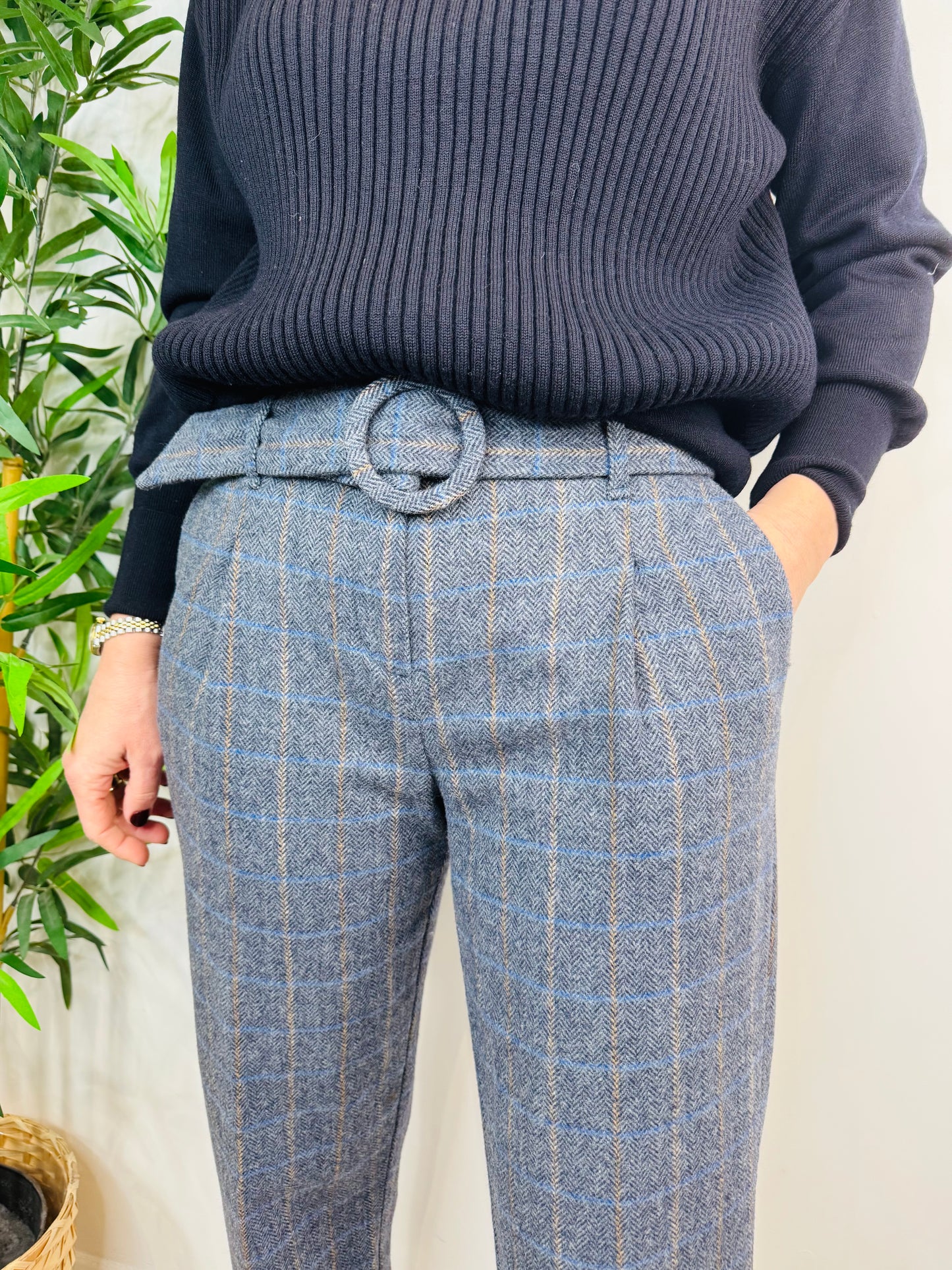 Wool Check Trousers - Size 36