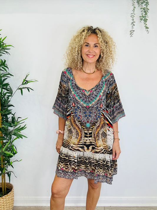 Embellished Silk Dress - Size 0