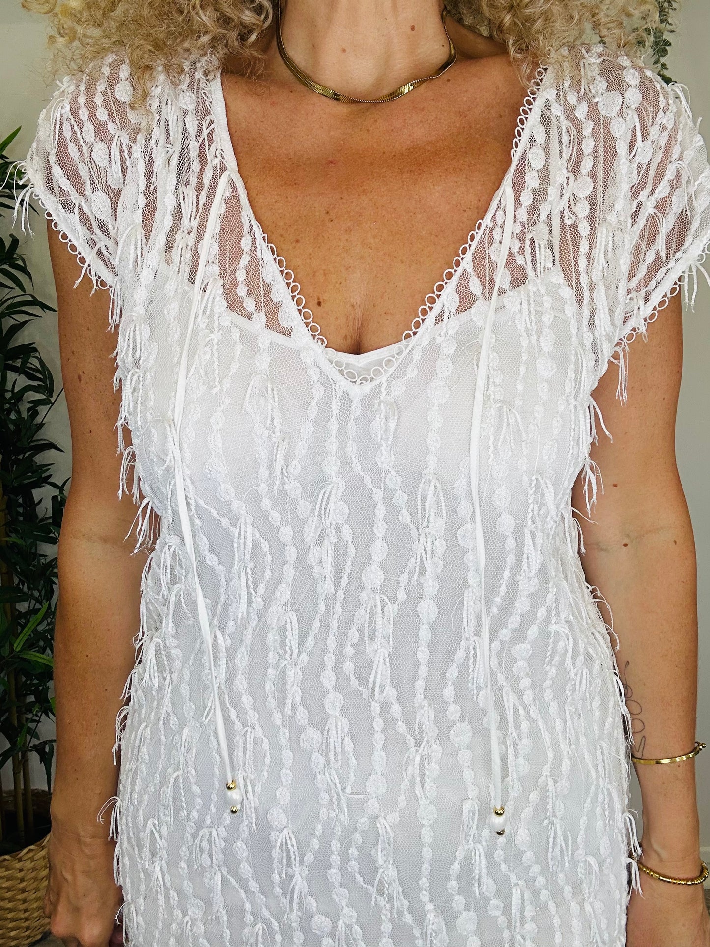 Fringed Mesh Cover-up - Size S