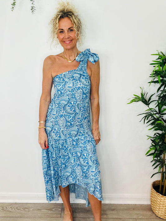 Patterned One Shoulder Dress - Size XS